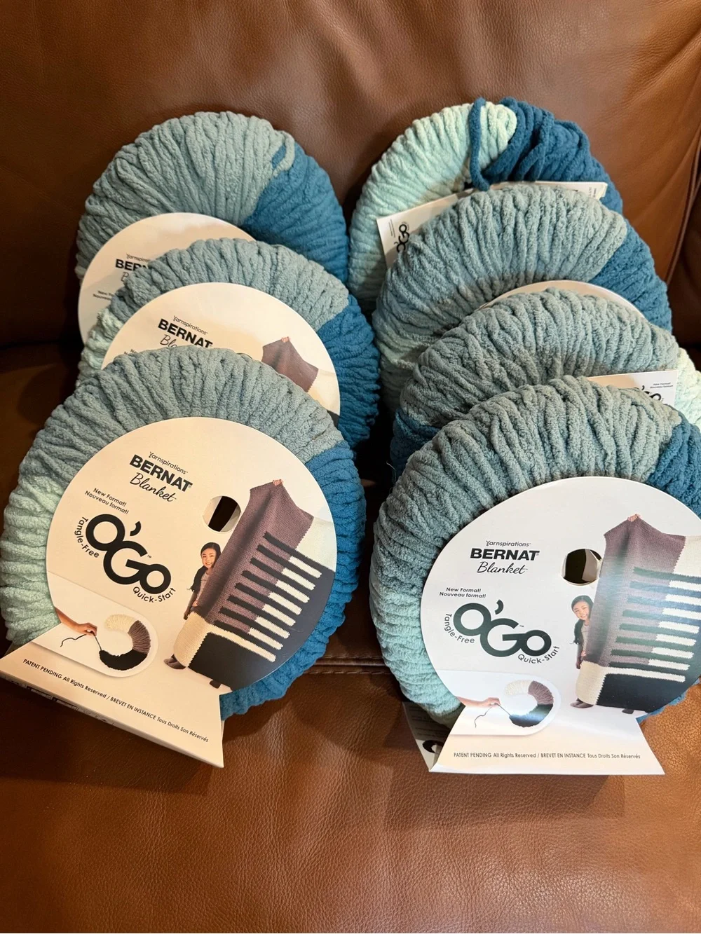Bernat O'Go Chunky Blanket Yarn - Blue and Light Teal